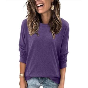 Magritta Womens Long Sleeve Loose Stretchy Pullover Tunic Top Purple Large NWOT